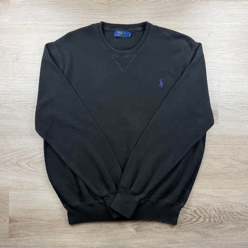 Polo Ralph Lauren Black Knit Crewneck Pullover Sweater Purple Pony Logo M